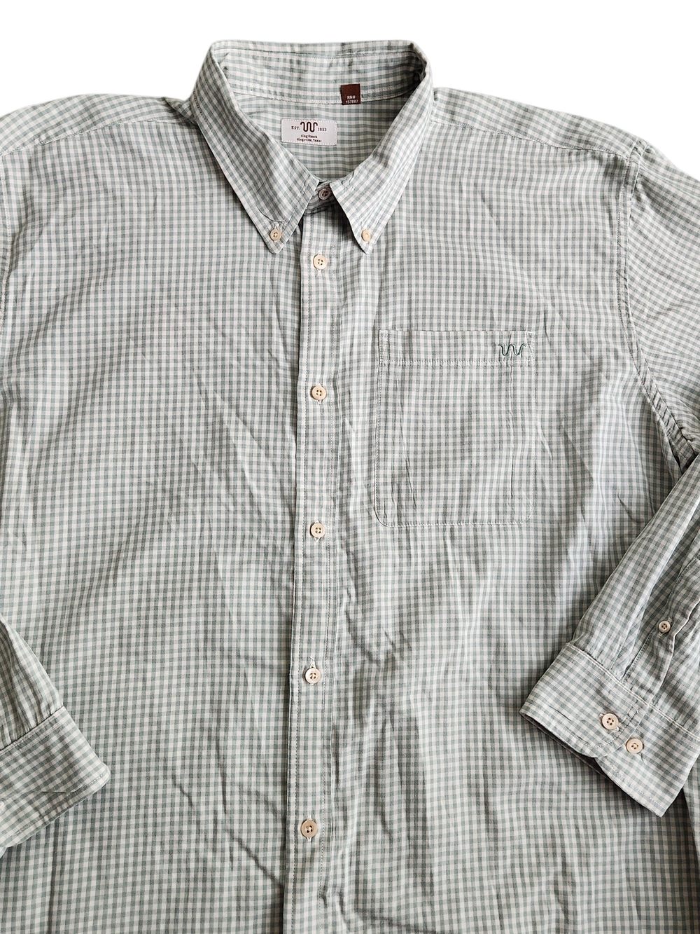 King Ranch Main House Button Down Western Shirt Men's 2XL Green Gingham Plaid